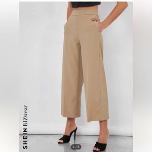 SHEIN Khaki Wide Leg Cropped Pants